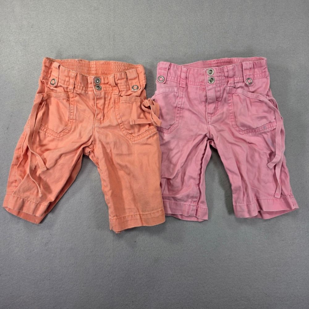 BeBop Toddler Girls 3T Capri Shorts Bundle Orange Pink Cargo Side Tie 2 Pack